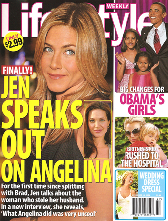 Illustration for article titled This Week In Tabloids: Brad's Trapped, Jen's Devastated, Obamas Are Just Like Us